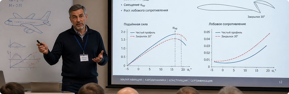 Приглашённый эксперт проводит лекцию по аэродинамике